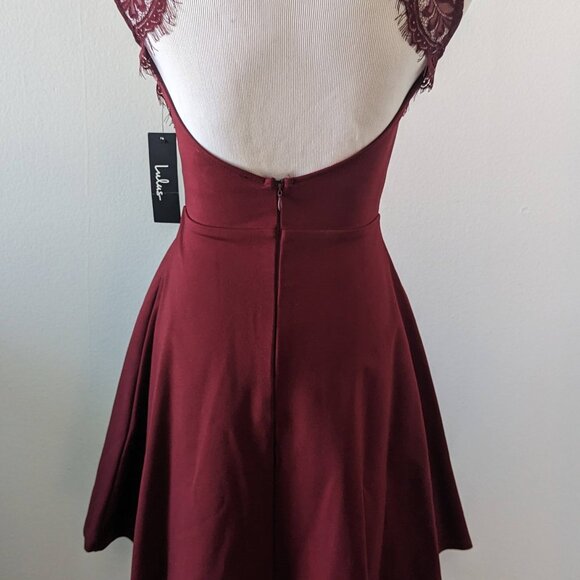 Wine Red and Lace Fit & Flare Dress NWT - Picture 4 of 7